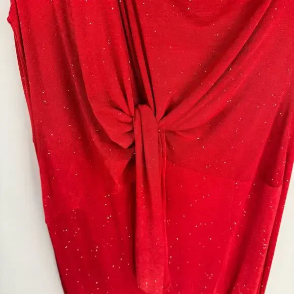 NWT GRACE KARIN | Red Sparkle One Shoulder Front Tie Stretch Dress | Women's 2XL - Picture 4 of 9